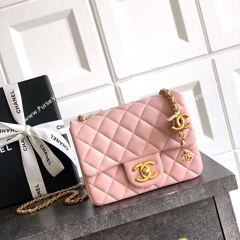 Chanel Shiny Lambskin Mini Square Flap Bag with CC Chain AS5758 Light Pink 2025 (yezi-250811102)