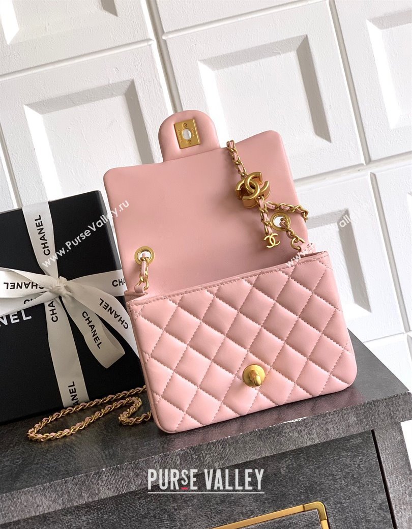 Chanel Shiny Lambskin Mini Square Flap Bag with CC Chain AS5758 Light Pink 2025 (yezi-250811102)