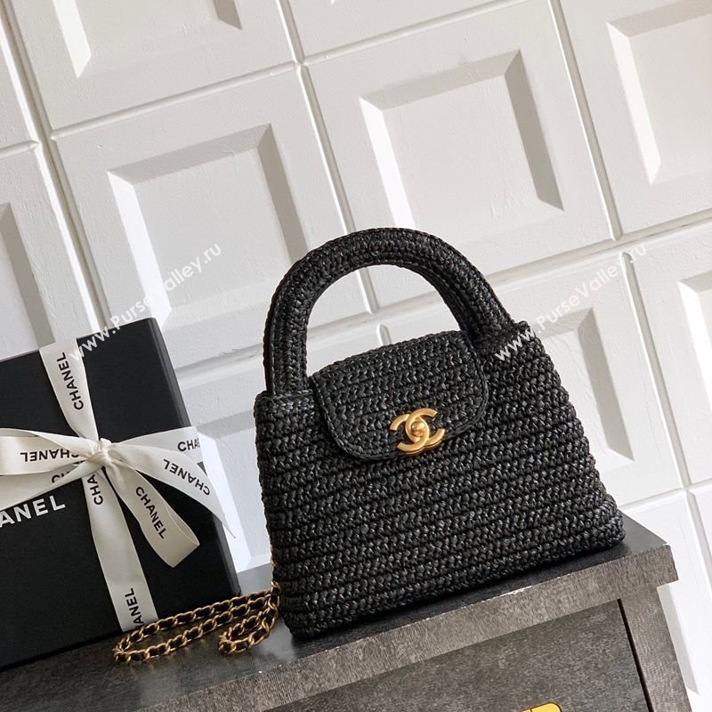 Chanel Straw-Like Mini Kelly Shopping Bag AS4416 Black 2025 0811 (yezi-2508110086)