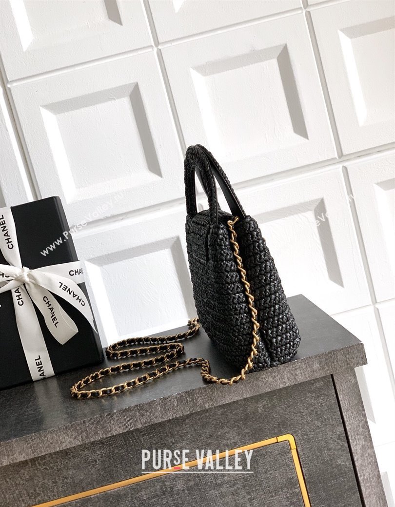 Chanel Straw-Like Mini Kelly Shopping Bag AS4416 Black 2025 0811 (yezi-2508110086)
