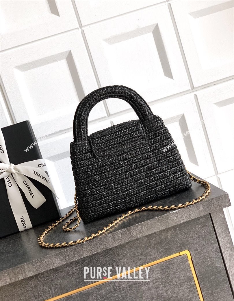 Chanel Straw-Like Mini Kelly Shopping Bag AS4416 Black 2025 0811 (yezi-2508110086)