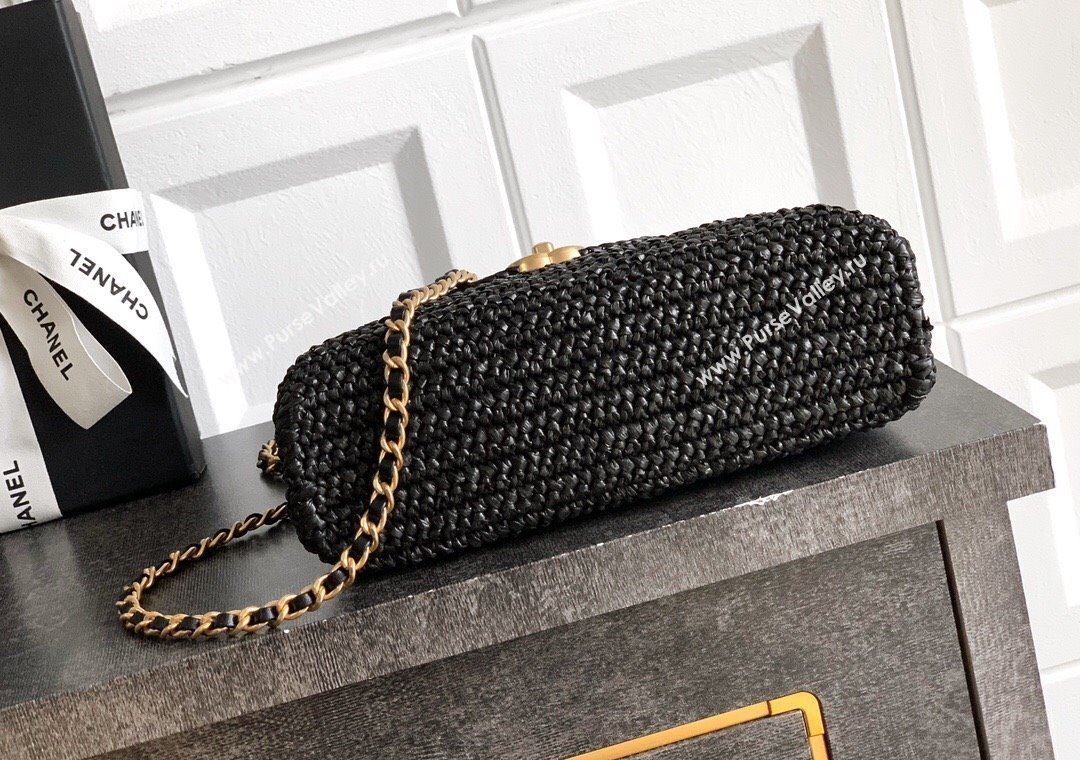 Chanel Straw-Like Mini Kelly Shopping Bag AS4416 Black 2025 0811 (yezi-2508110086)