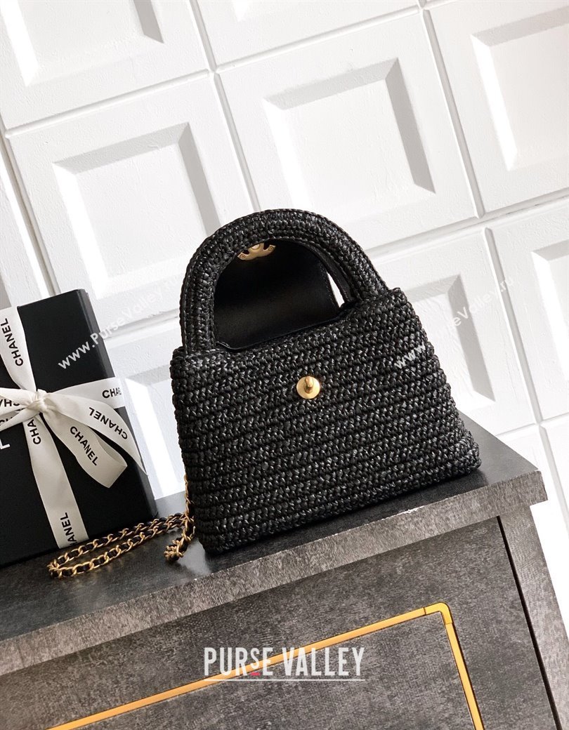 Chanel Straw-Like Mini Kelly Shopping Bag AS4416 Black 2025 0811 (yezi-2508110086)