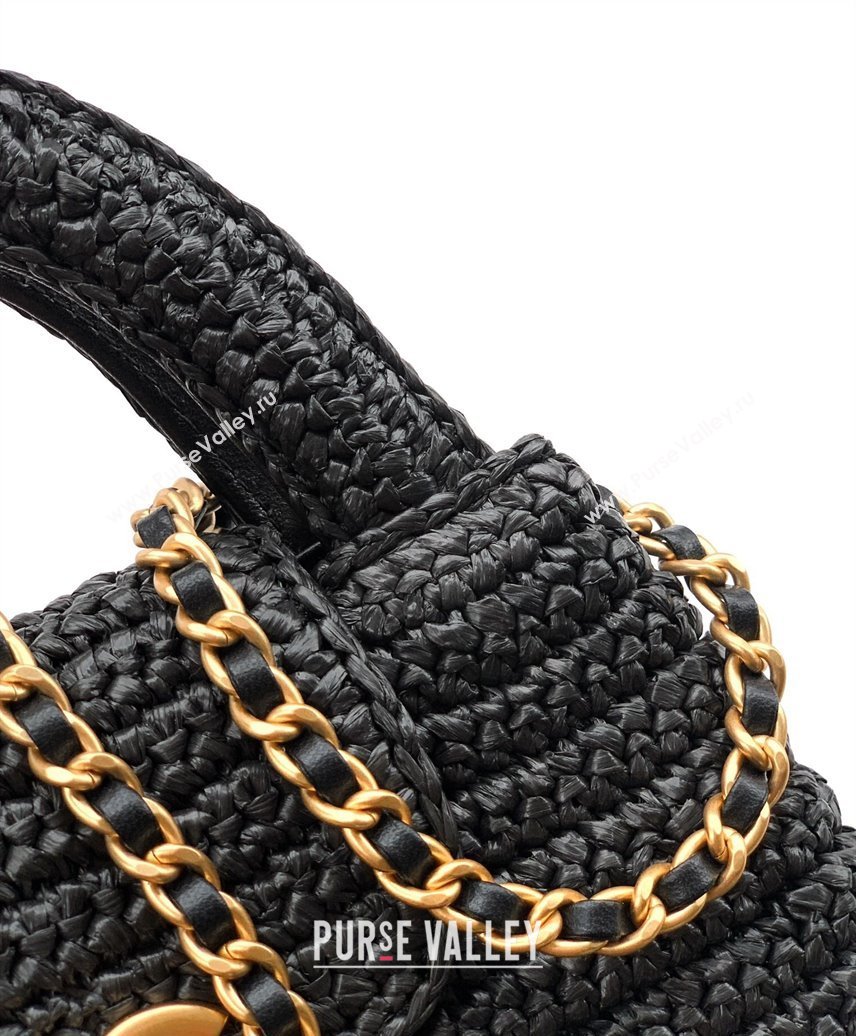 Chanel Straw-Like Mini Kelly Shopping Bag AS4416 Black 2025 0811 (yezi-2508110086)