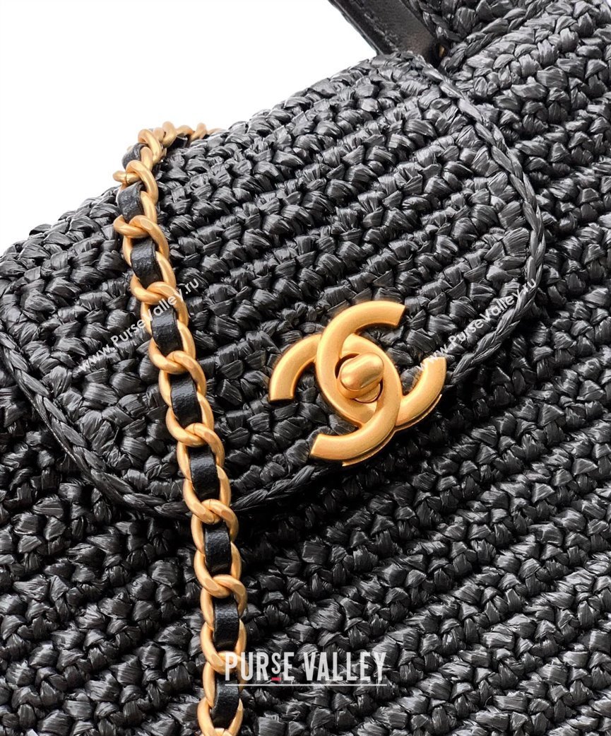 Chanel Straw-Like Mini Kelly Shopping Bag AS4416 Black 2025 0811 (yezi-2508110086)