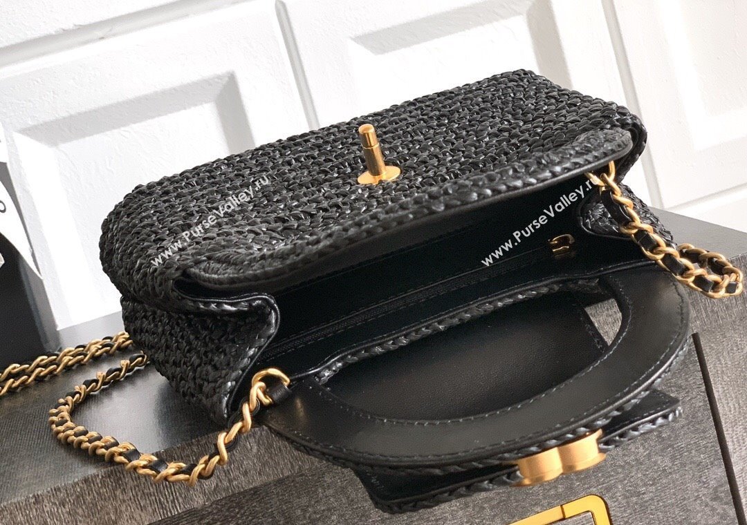Chanel Straw-Like Mini Kelly Shopping Bag AS4416 Black 2025 0811 (yezi-2508110086)