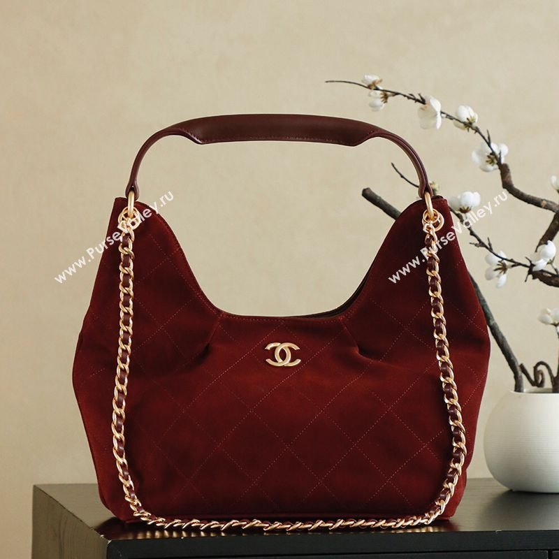 Chanel Quilted Suede Hobo Shopping Bag Red 2025/26C CH081201 (yezi-250812001)