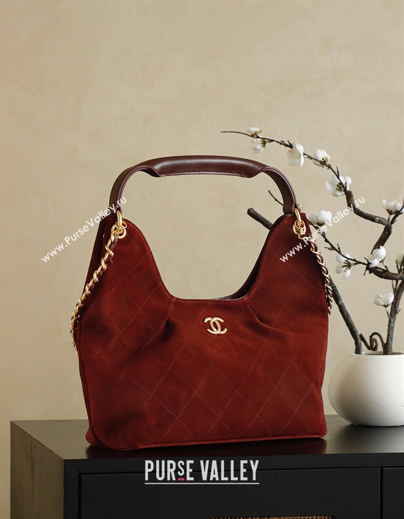 Chanel Quilted Suede Hobo Shopping Bag Red 2025/26C CH081201 (yezi-250812001)