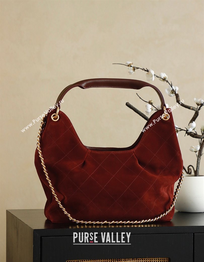 Chanel Quilted Suede Hobo Shopping Bag Red 2025/26C CH081201 (yezi-250812001)