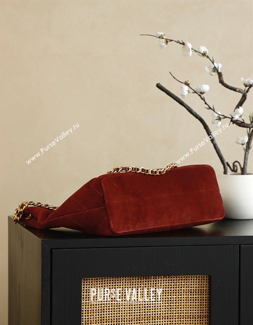 Chanel Quilted Suede Hobo Shopping Bag Red 2025/26C CH081201 (yezi-250812001)