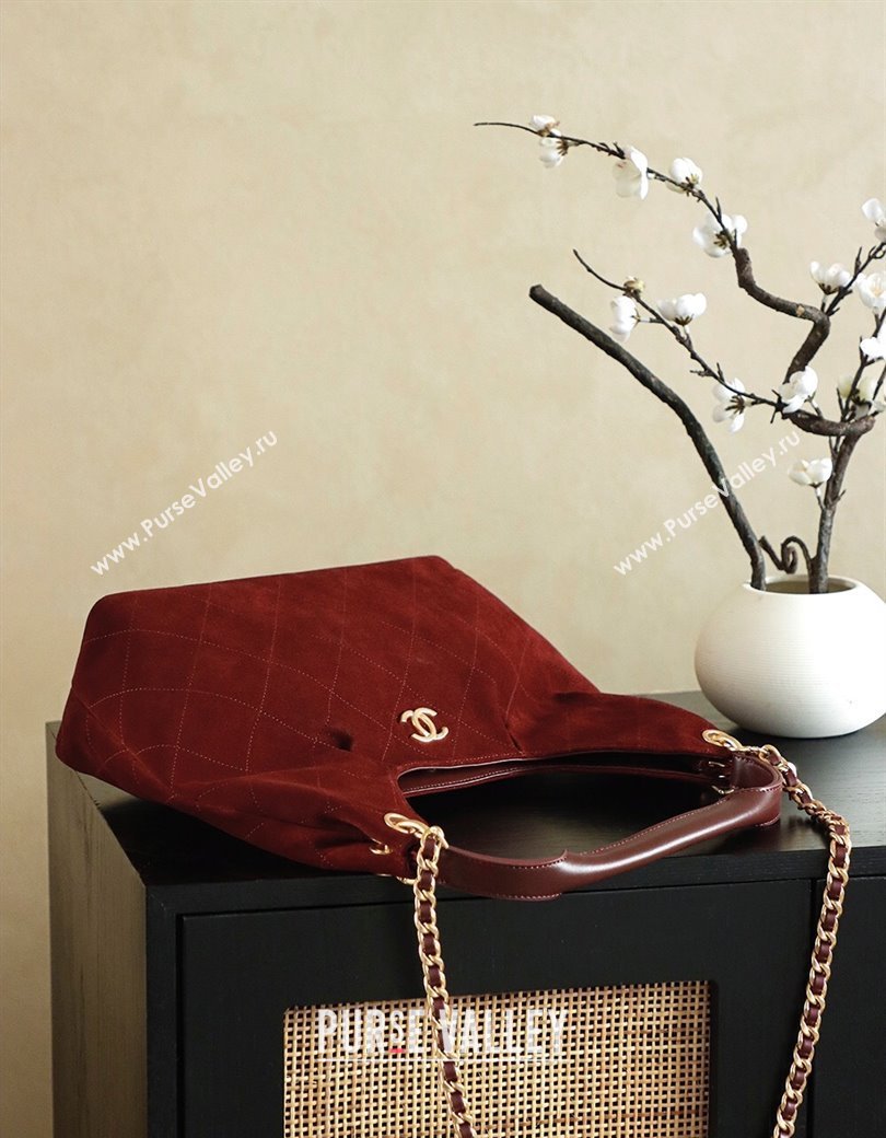 Chanel Quilted Suede Hobo Shopping Bag Red 2025/26C CH081201 (yezi-250812001)