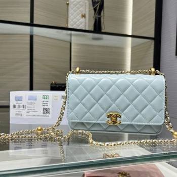 Chanel Shiny Calfskin Wallet On Chain WOC Light Blue 2025 AP2289 (yezi-2508110079)