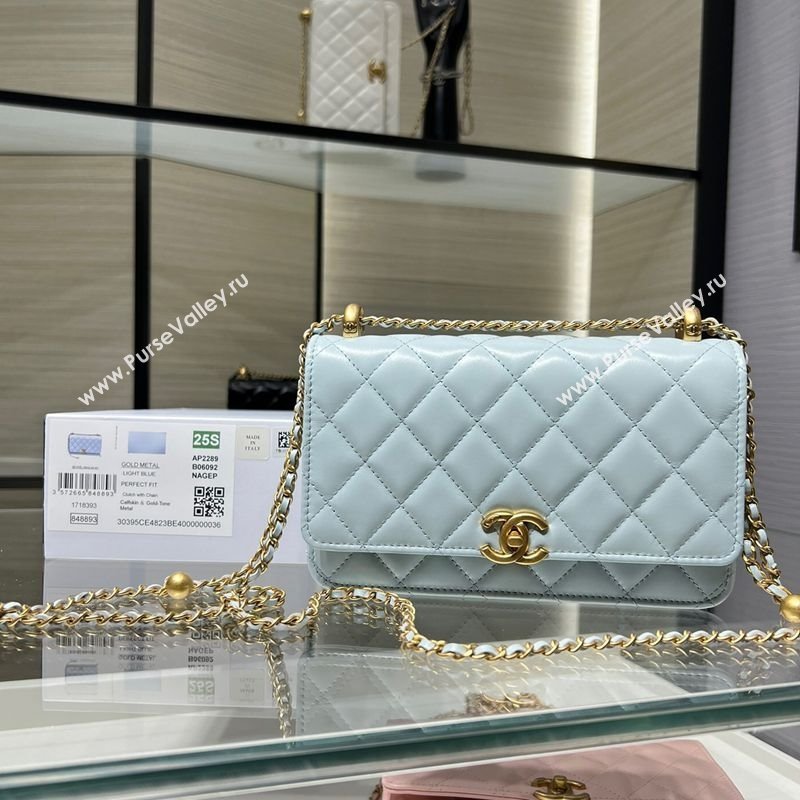 Chanel Shiny Calfskin Wallet On Chain WOC Light Blue 2025 AP2289 (yezi-2508110079)
