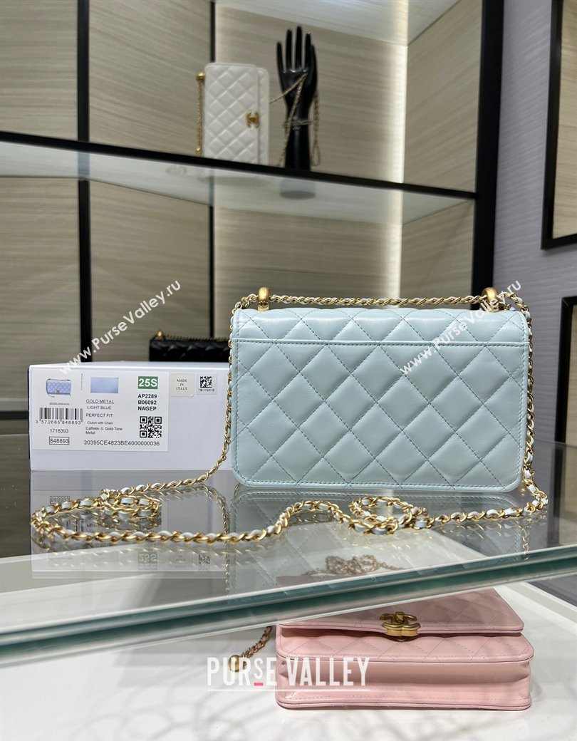 Chanel Shiny Calfskin Wallet On Chain WOC Light Blue 2025 AP2289 (yezi-2508110079)
