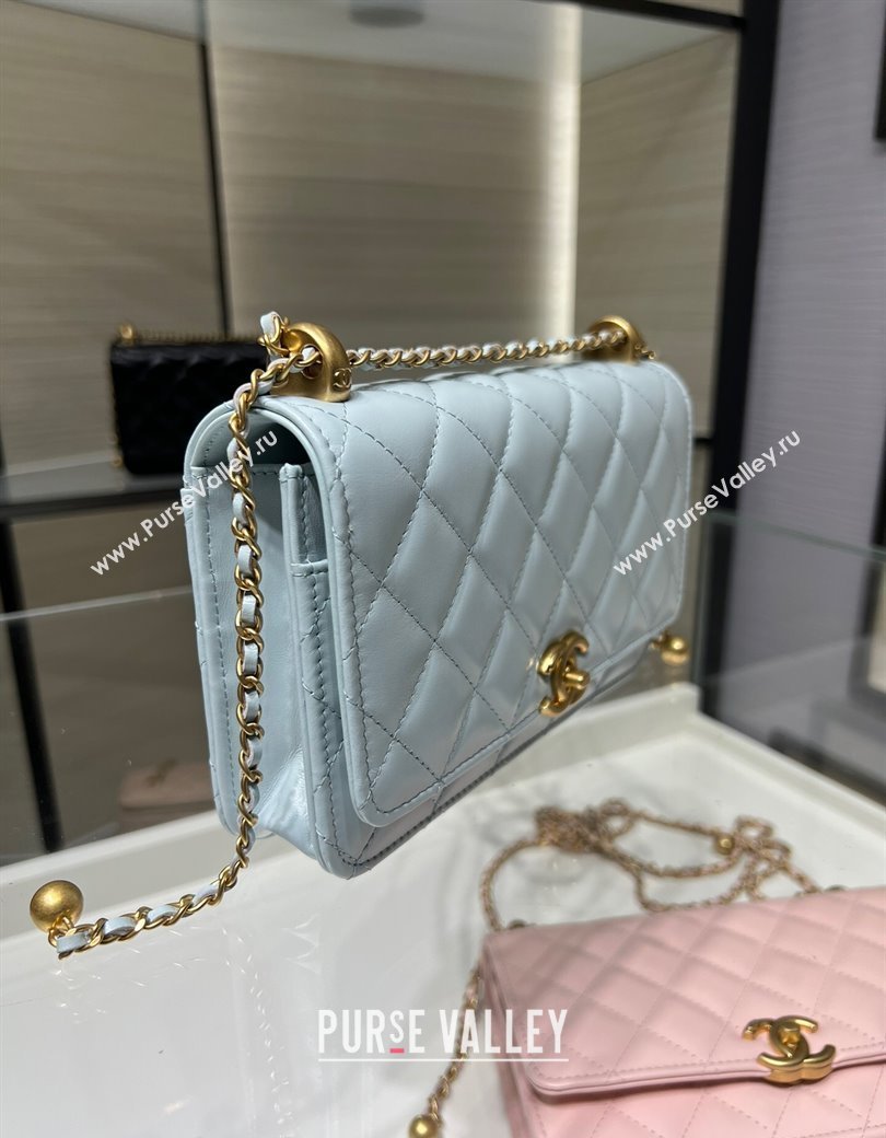 Chanel Shiny Calfskin Wallet On Chain WOC Light Blue 2025 AP2289 (yezi-2508110079)
