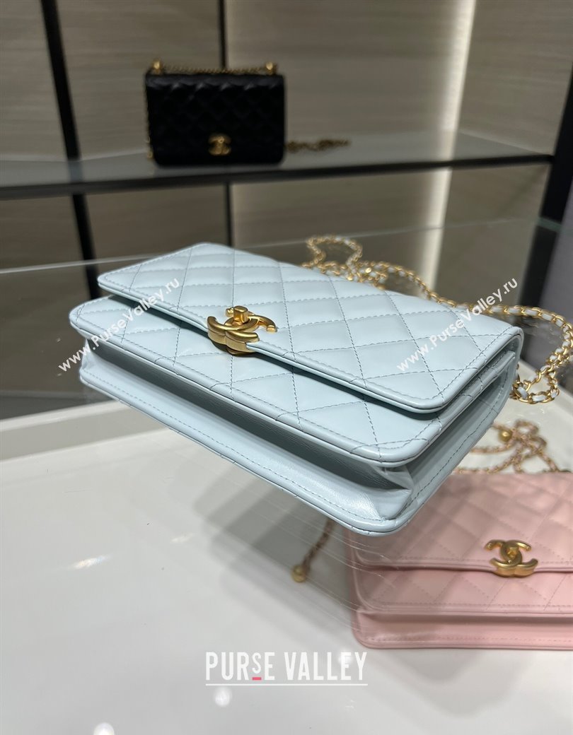 Chanel Shiny Calfskin Wallet On Chain WOC Light Blue 2025 AP2289 (yezi-2508110079)