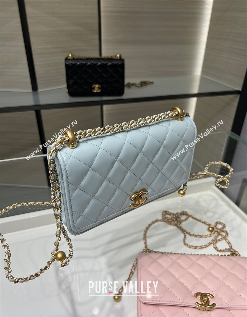 Chanel Shiny Calfskin Wallet On Chain WOC Light Blue 2025 AP2289 (yezi-2508110079)