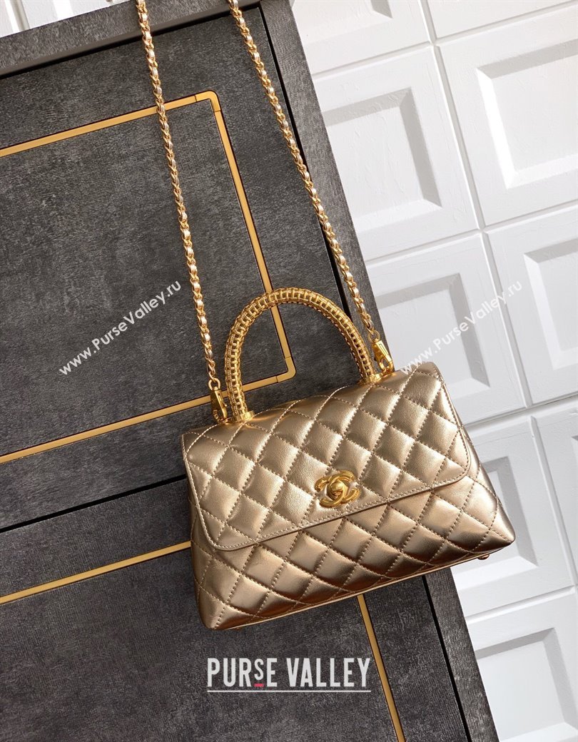 Chanel Coco Handle Calfskin Small Flap Bag with Woven Top with Strass Gold 2025 (yezi-250812009)
