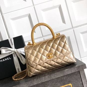Chanel Coco Handle Calfskin Small Flap Bag with Woven Top with Strass Gold 2025 (yezi-250812009)