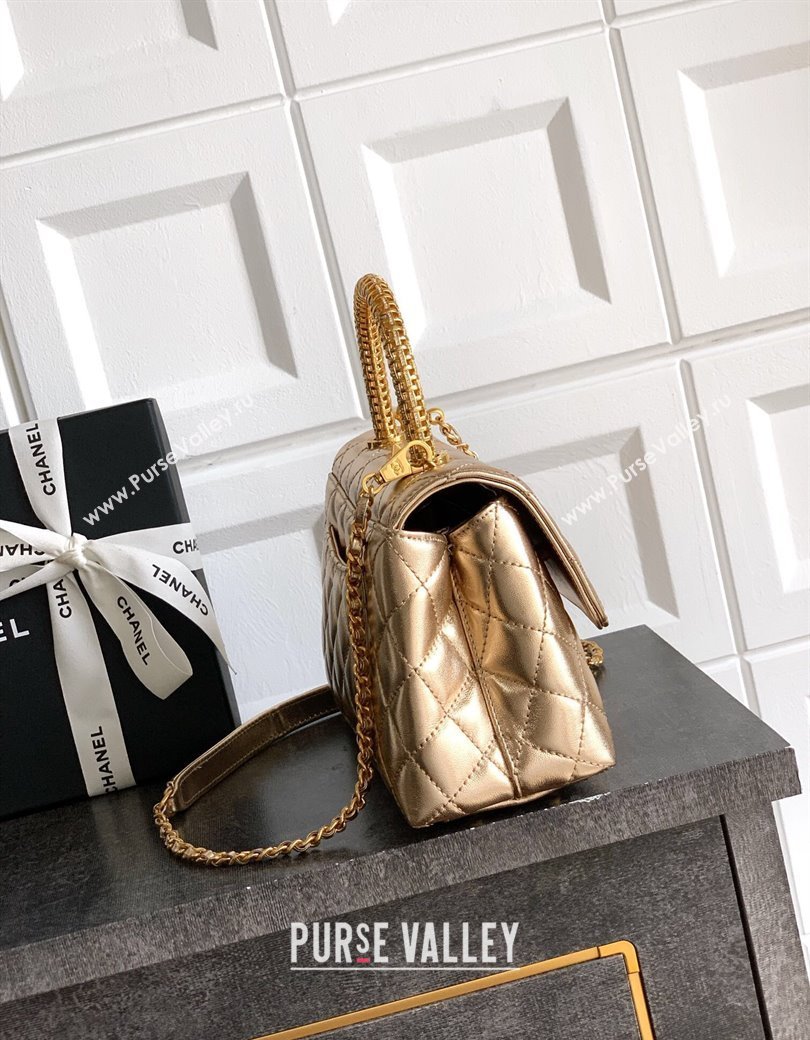 Chanel Coco Handle Calfskin Small Flap Bag with Woven Top with Strass Gold 2025 (yezi-250812009)