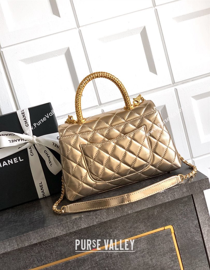 Chanel Coco Handle Calfskin Small Flap Bag with Woven Top with Strass Gold 2025 (yezi-250812009)