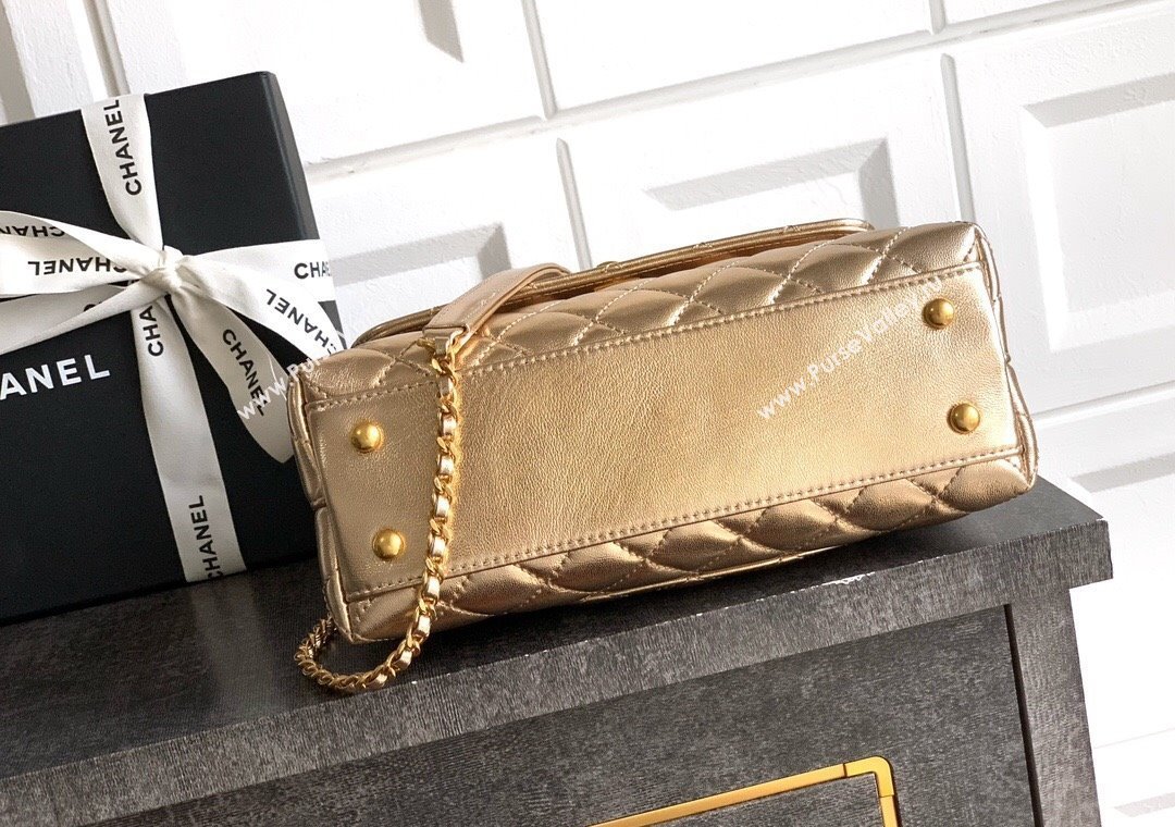 Chanel Coco Handle Calfskin Small Flap Bag with Woven Top with Strass Gold 2025 (yezi-250812009)