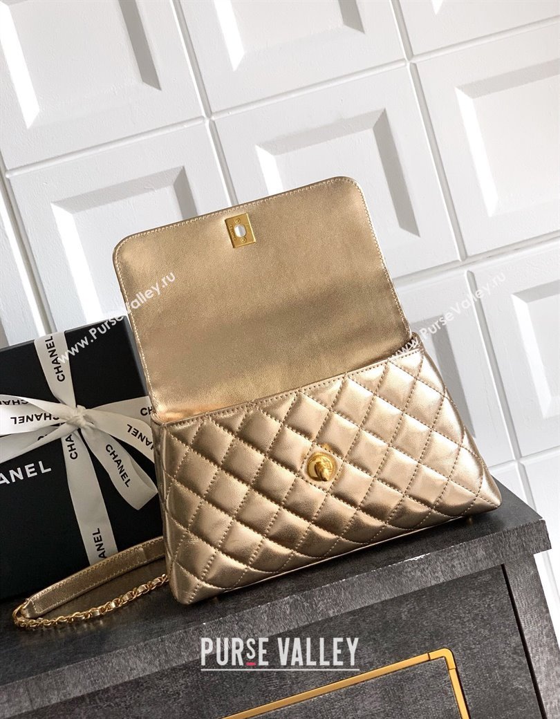 Chanel Coco Handle Calfskin Small Flap Bag with Woven Top with Strass Gold 2025 (yezi-250812009)