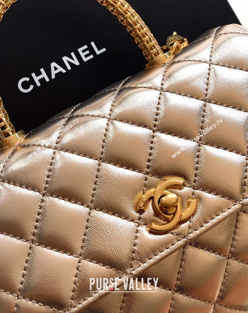 Chanel Coco Handle Calfskin Small Flap Bag with Woven Top with Strass Gold 2025 (yezi-250812009)