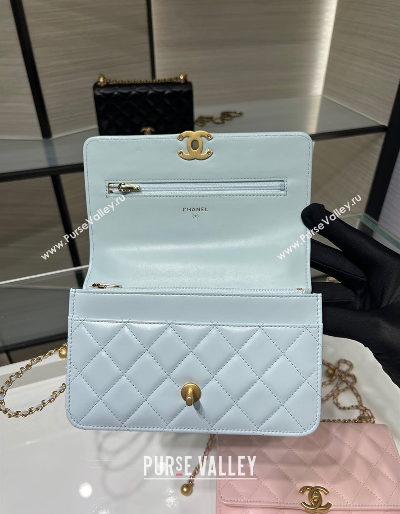 Chanel Shiny Calfskin Wallet On Chain WOC Light Blue 2025 AP2289 (yezi-2508110079)