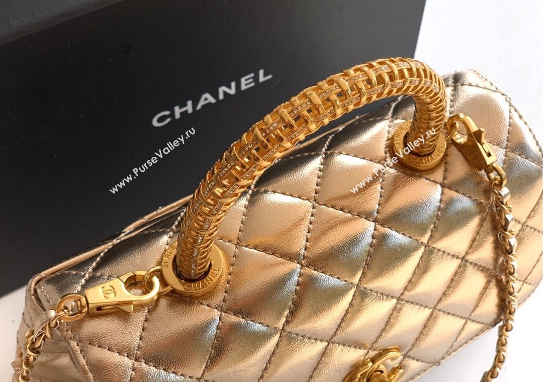Chanel Coco Handle Calfskin Small Flap Bag with Woven Top with Strass Gold 2025 (yezi-250812009)