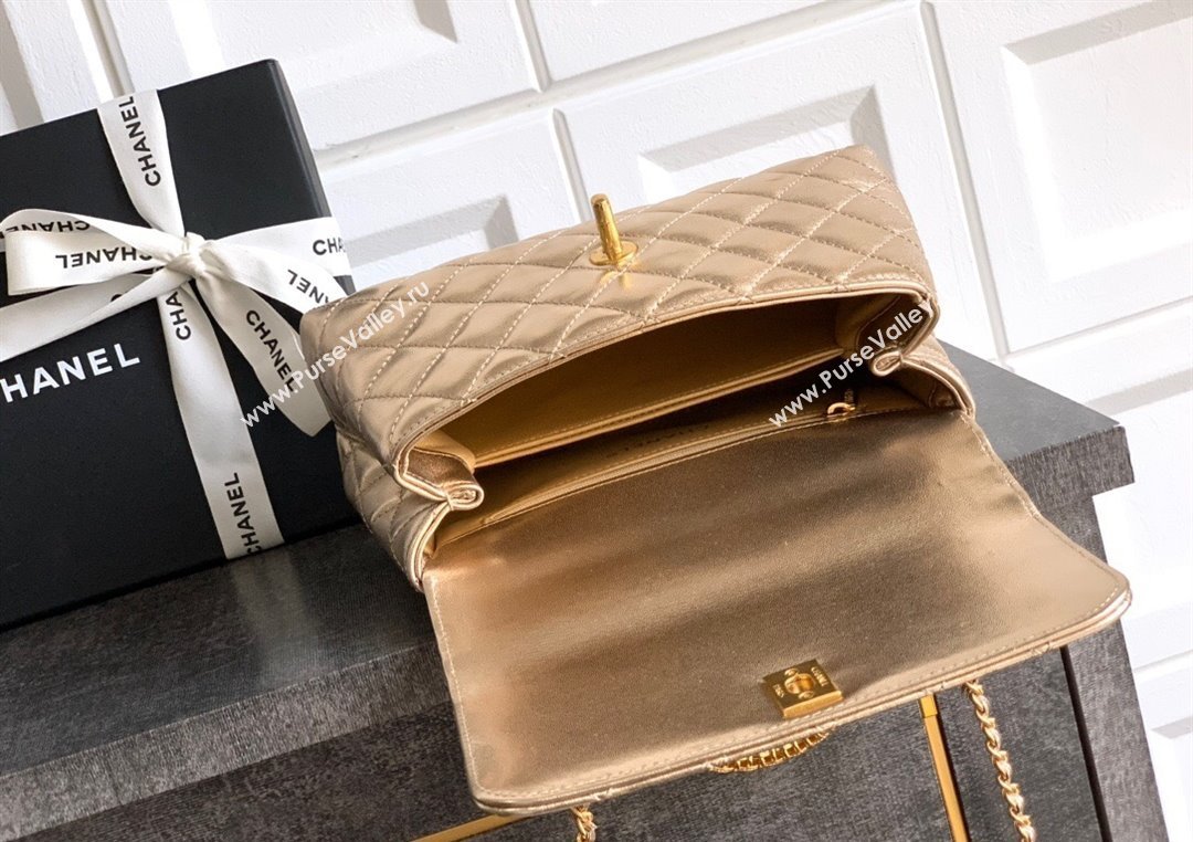 Chanel Coco Handle Calfskin Small Flap Bag with Woven Top with Strass Gold 2025 (yezi-250812009)