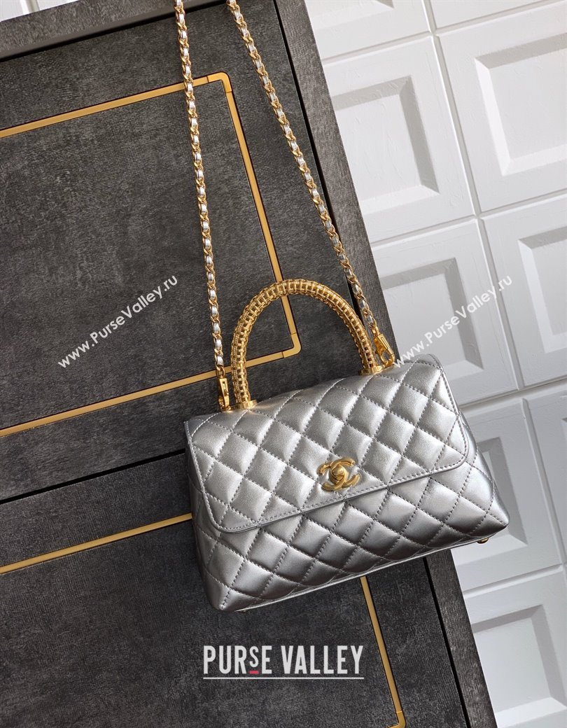Chanel Coco Handle Calfskin Small Flap Bag with Woven Top with Strass Silver 2025 (yezi-250812010)