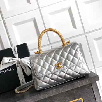 Chanel Coco Handle Calfskin Small Flap Bag with Woven Top with Strass Silver 2025 (yezi-250812010)