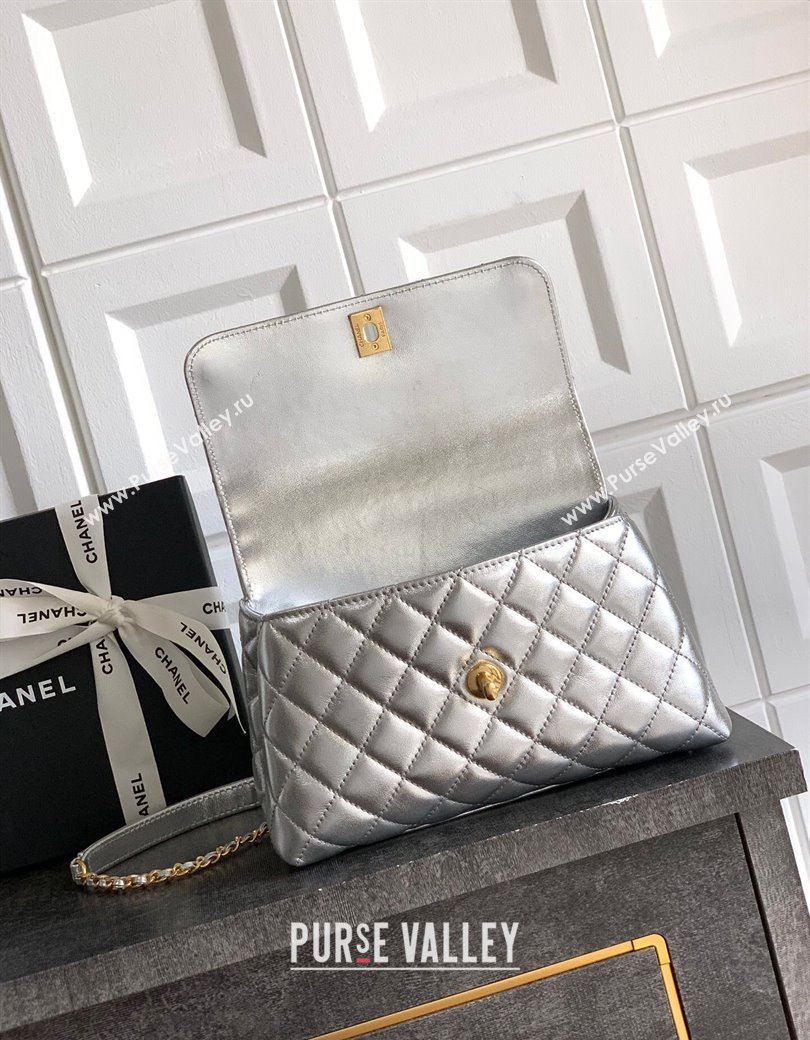 Chanel Coco Handle Calfskin Small Flap Bag with Woven Top with Strass Silver 2025 (yezi-250812010)