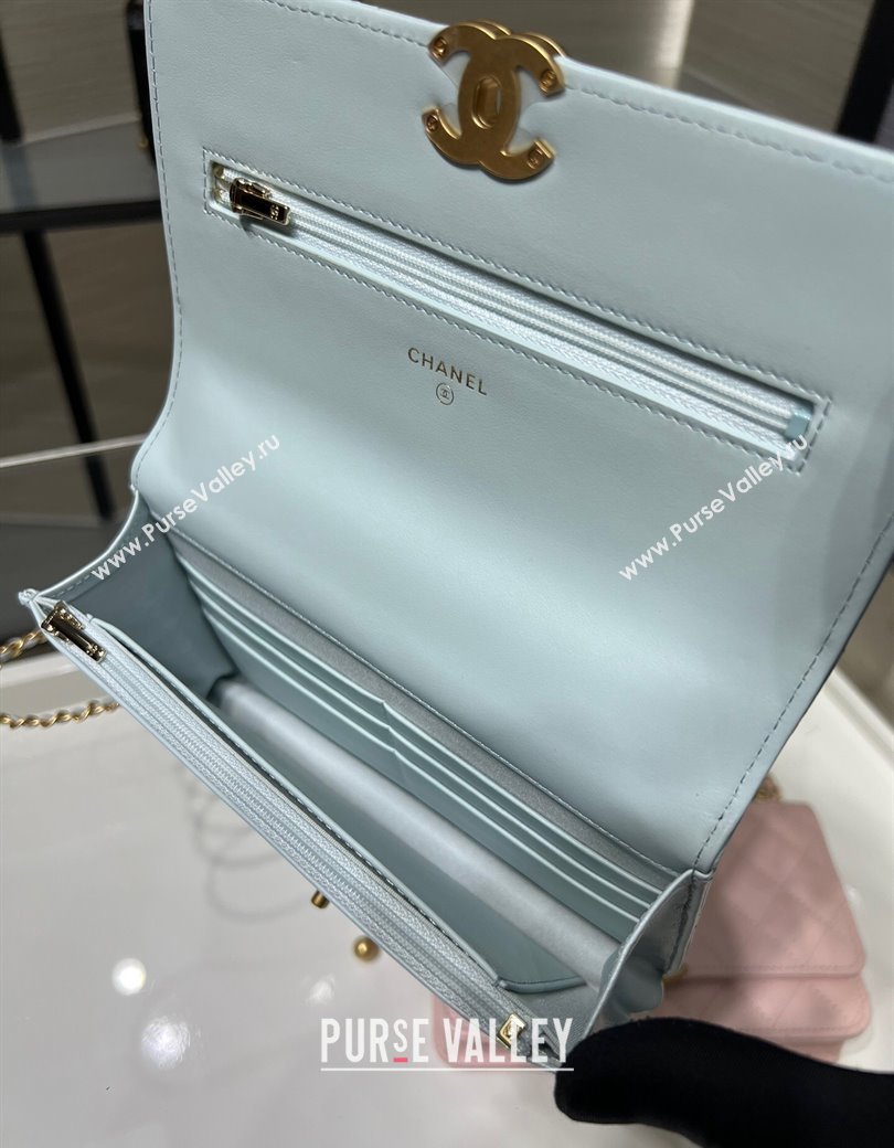 Chanel Shiny Calfskin Wallet On Chain WOC Light Blue 2025 AP2289 (yezi-2508110079)