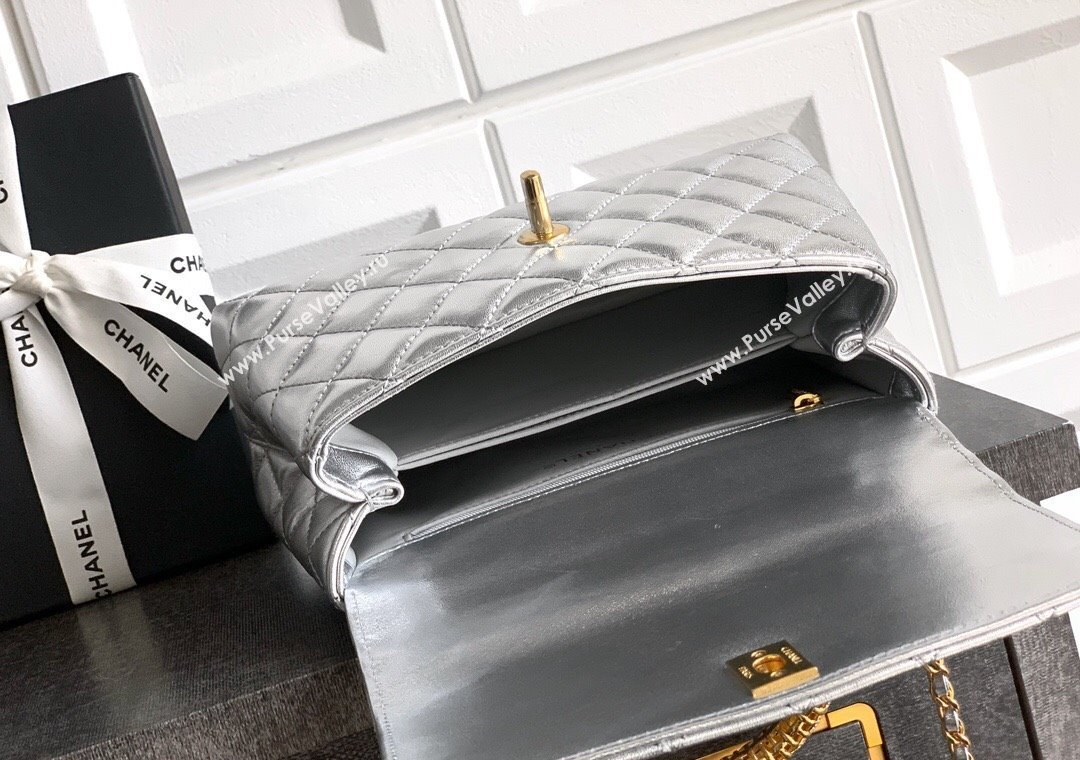 Chanel Coco Handle Calfskin Small Flap Bag with Woven Top with Strass Silver 2025 (yezi-250812010)