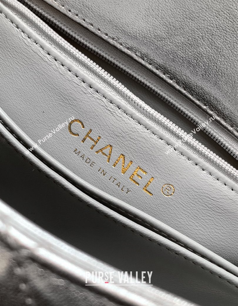 Chanel Coco Handle Calfskin Small Flap Bag with Woven Top with Strass Silver 2025 (yezi-250812010)