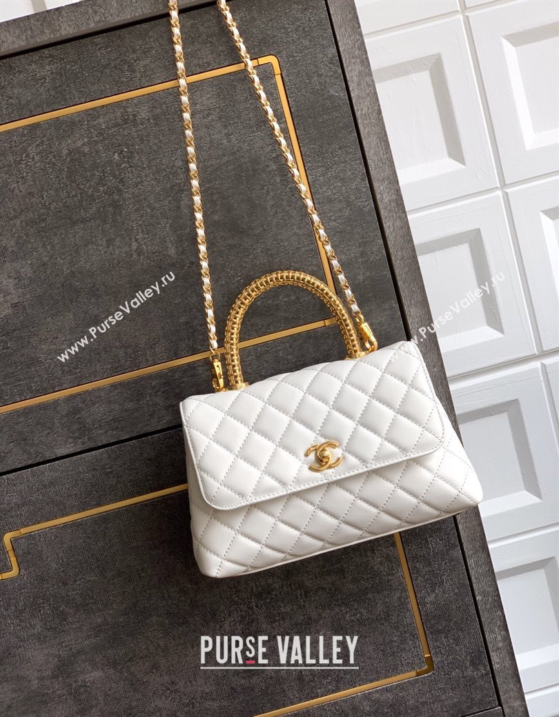 Chanel Coco Handle Calfskin Small Flap Bag with Woven Top with Strass White 2025 (yezi-250812011)