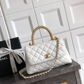 Chanel Coco Handle Calfskin Small Flap Bag with Woven Top with Strass White 2025 (yezi-250812011)