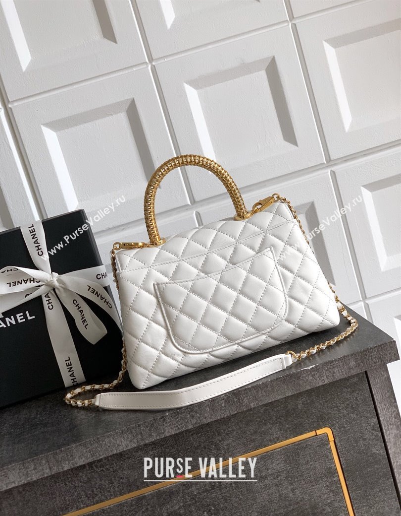 Chanel Coco Handle Calfskin Small Flap Bag with Woven Top with Strass White 2025 (yezi-250812011)