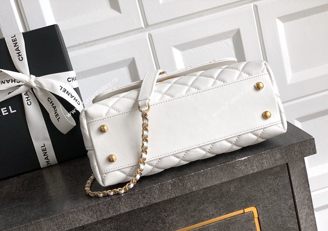 Chanel Coco Handle Calfskin Small Flap Bag with Woven Top with Strass White 2025 (yezi-250812011)