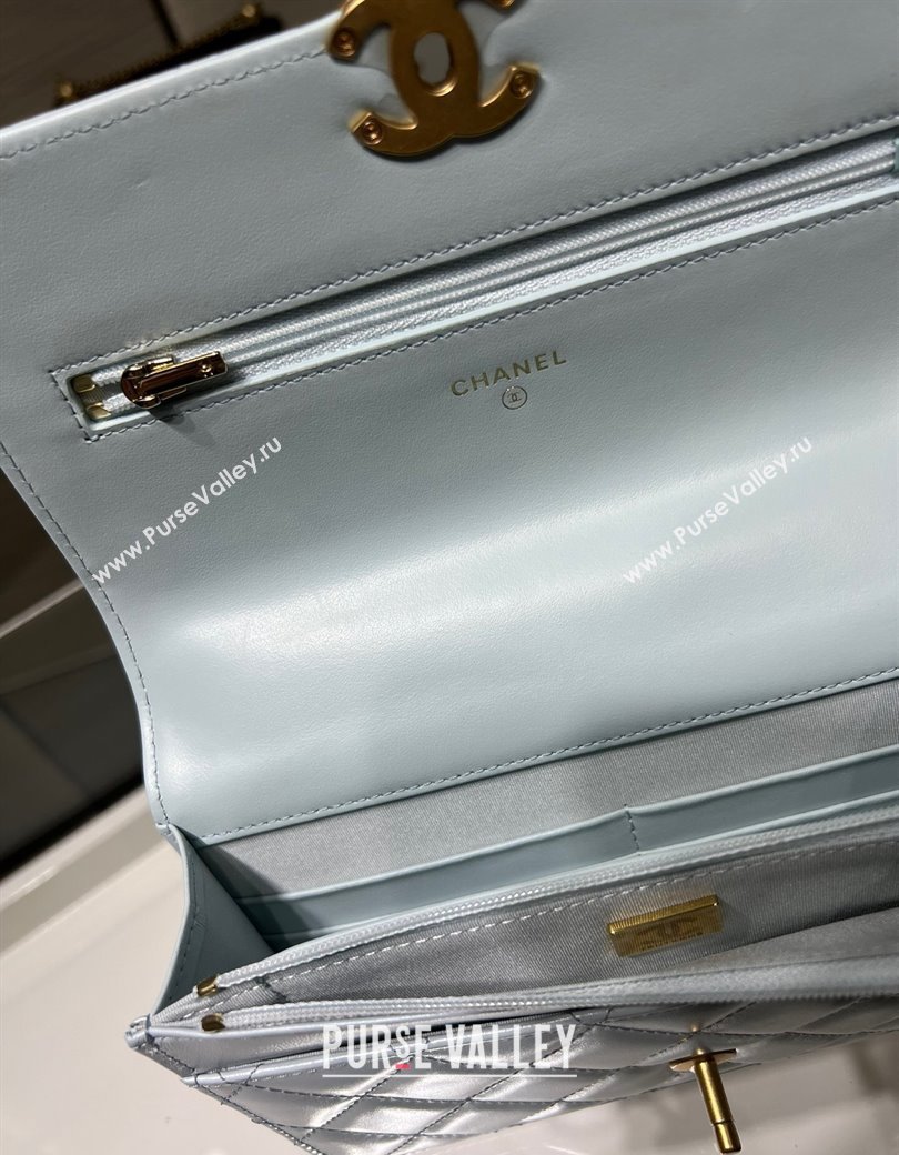 Chanel Shiny Calfskin Wallet On Chain WOC Light Blue 2025 AP2289 (yezi-2508110079)