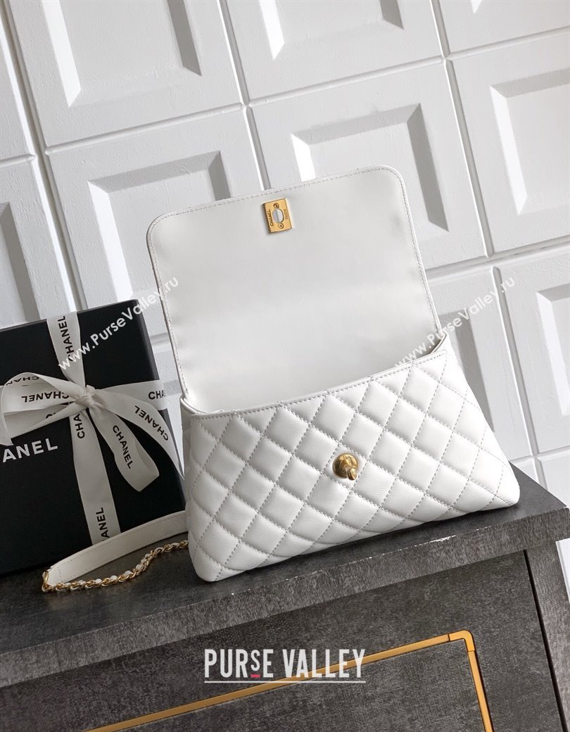 Chanel Coco Handle Calfskin Small Flap Bag with Woven Top with Strass White 2025 (yezi-250812011)