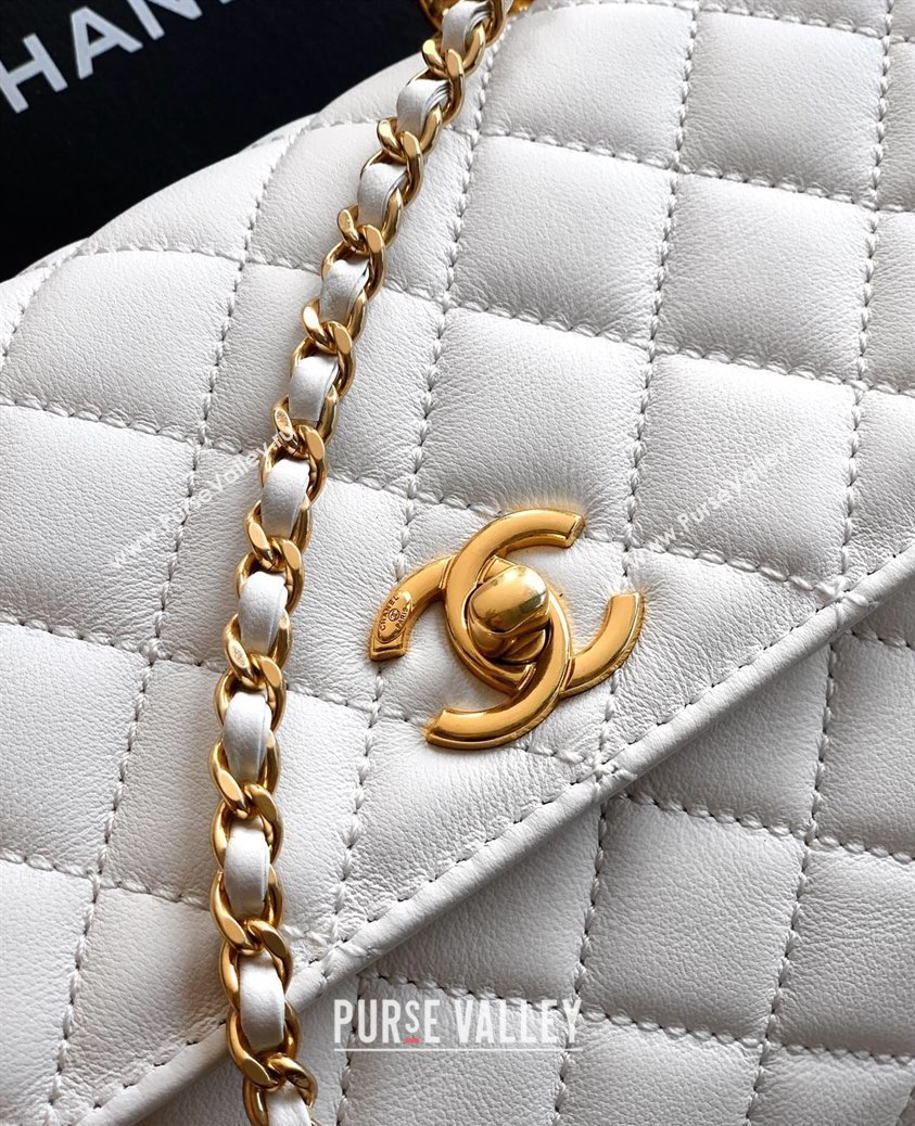 Chanel Coco Handle Calfskin Small Flap Bag with Woven Top with Strass White 2025 (yezi-250812011)