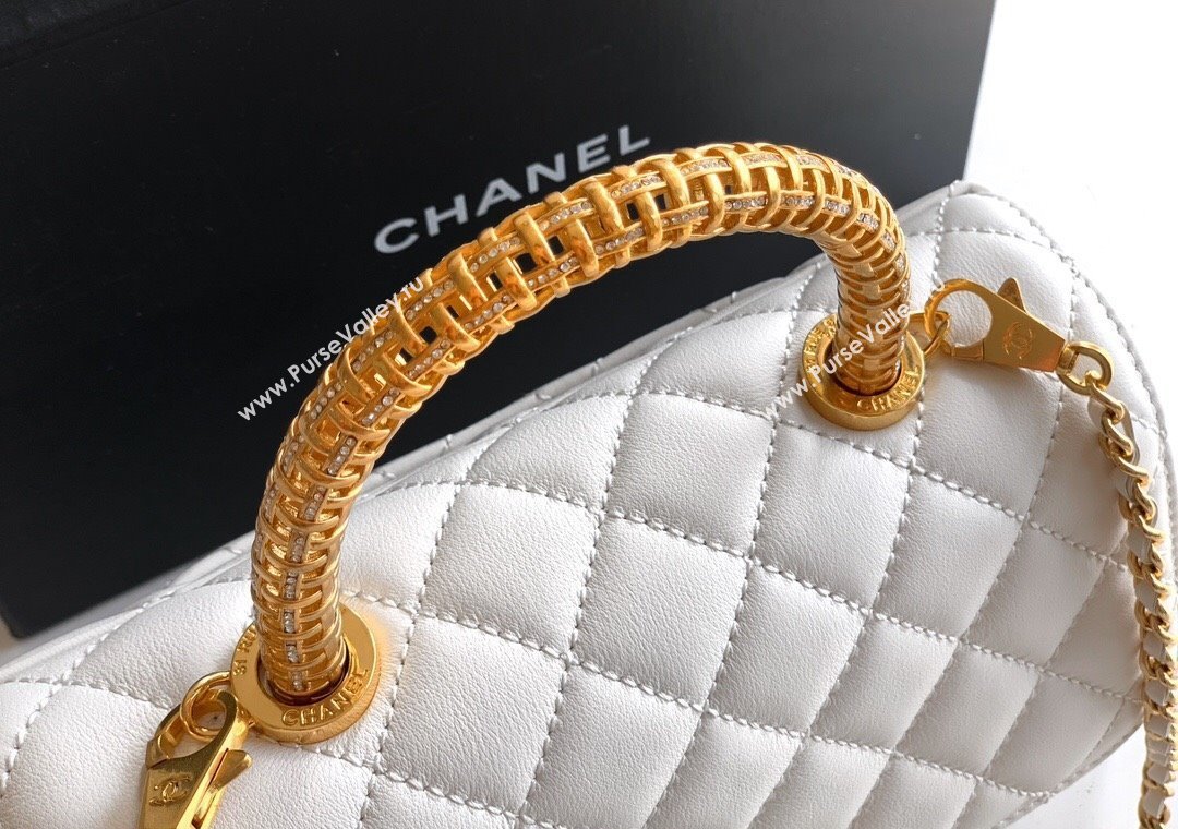 Chanel Coco Handle Calfskin Small Flap Bag with Woven Top with Strass White 2025 (yezi-250812011)