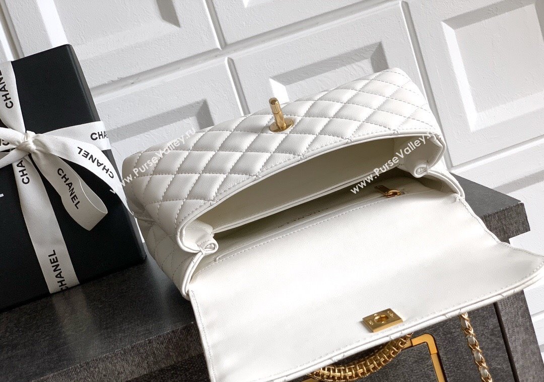 Chanel Coco Handle Calfskin Small Flap Bag with Woven Top with Strass White 2025 (yezi-250812011)