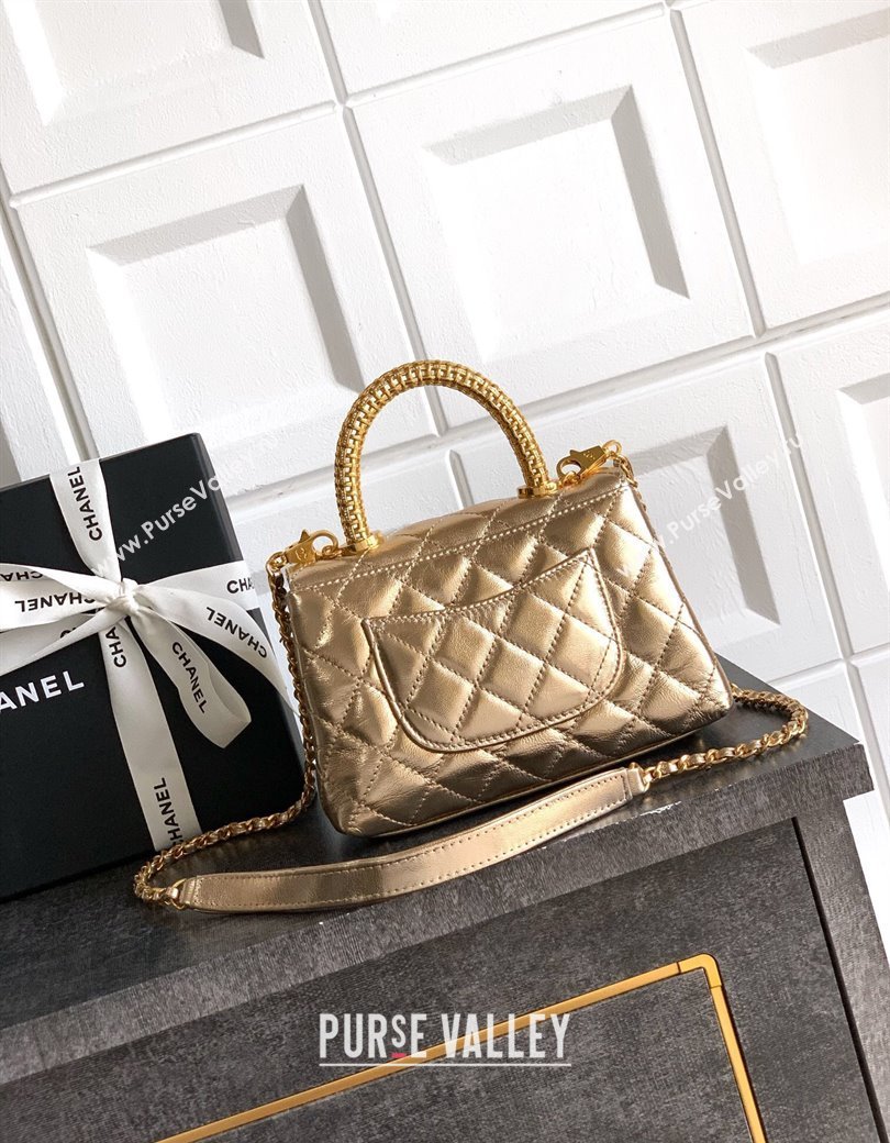 Chanel Coco Handle Calfskin Mini Flap Bag with Woven Top with Strass AS2215 Gold 2025 (yezi-250812013)
