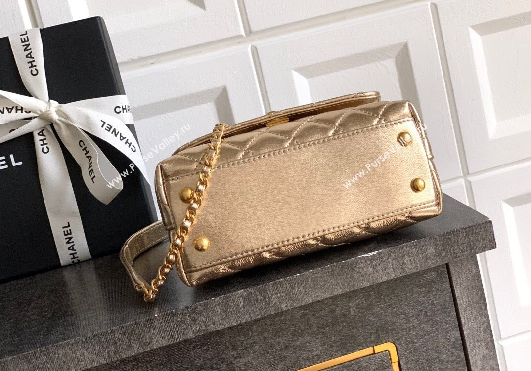 Chanel Coco Handle Calfskin Mini Flap Bag with Woven Top with Strass AS2215 Gold 2025 (yezi-250812013)