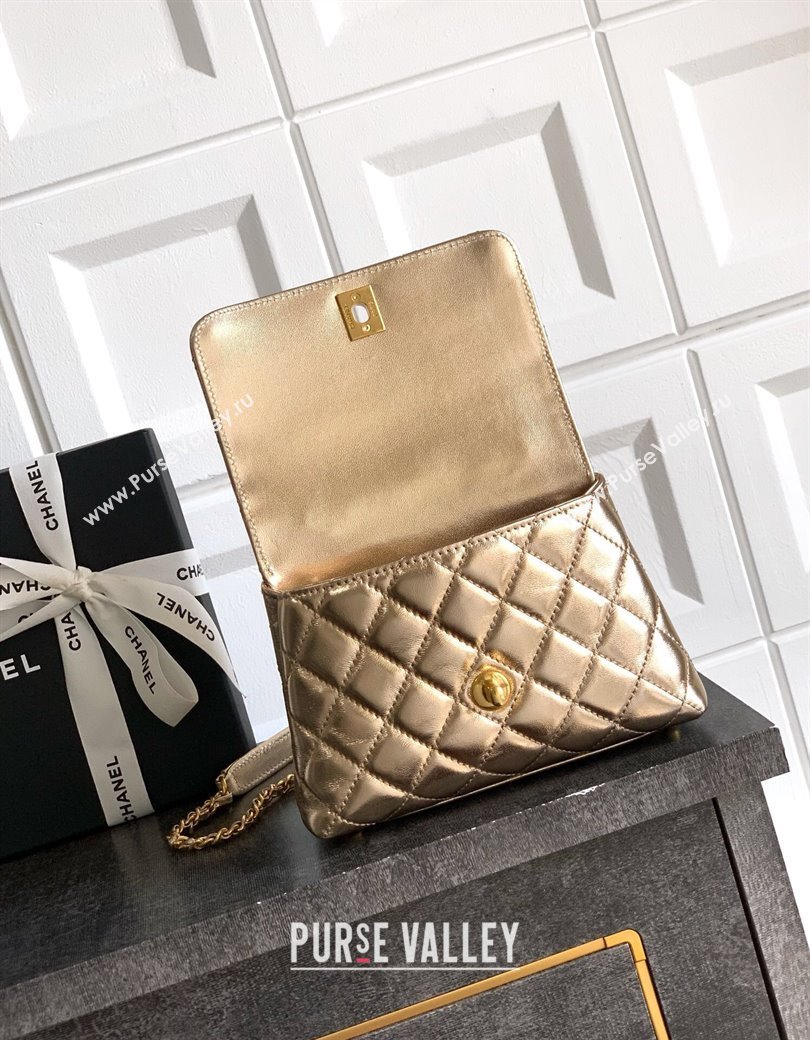 Chanel Coco Handle Calfskin Mini Flap Bag with Woven Top with Strass AS2215 Gold 2025 (yezi-250812013)