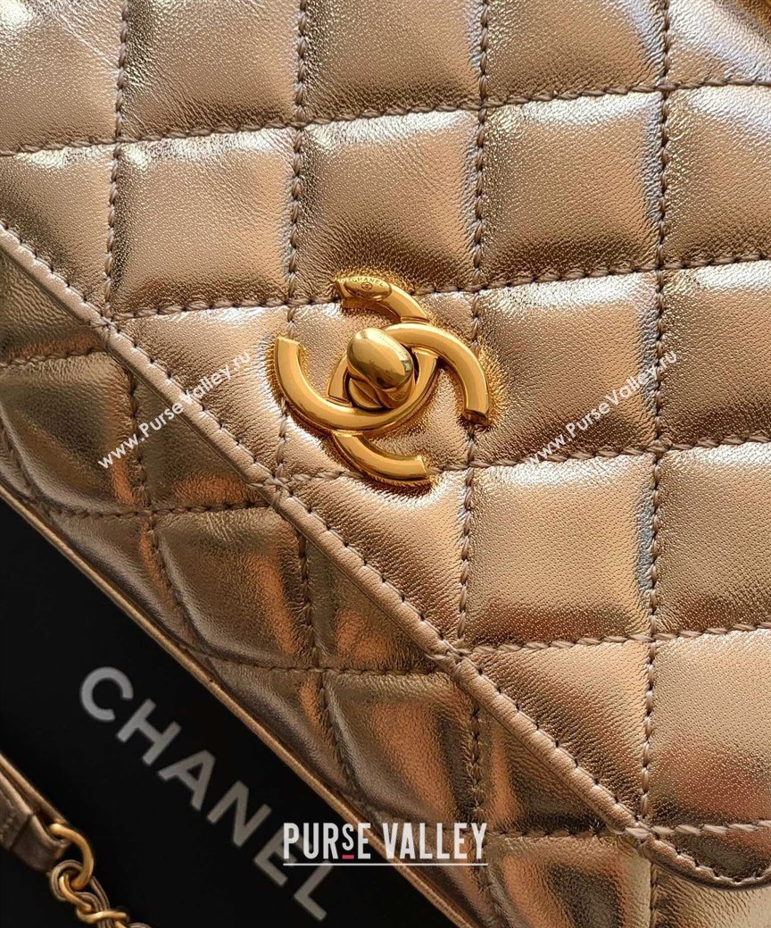 Chanel Coco Handle Calfskin Mini Flap Bag with Woven Top with Strass AS2215 Gold 2025 (yezi-250812013)